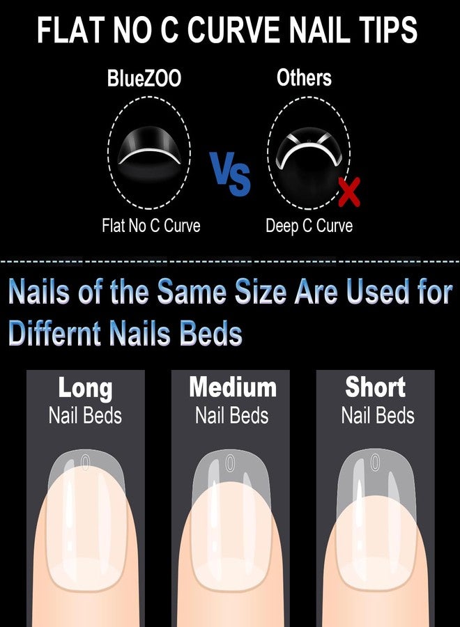 بلو زو أظافر جل ناعمة من بلو زو، قصيرة جدًا ومربعة الشكل، 600 قطعة، أظافر أكريليك نصف لامعة بتغطية كاملة، أظافر شفافة قابلة للضغط، مناسبة لتطويل الأظافر، مانيكير منزلي، صالون تجميل، أظافر صناعية، 12 مقاسًا - Image 4